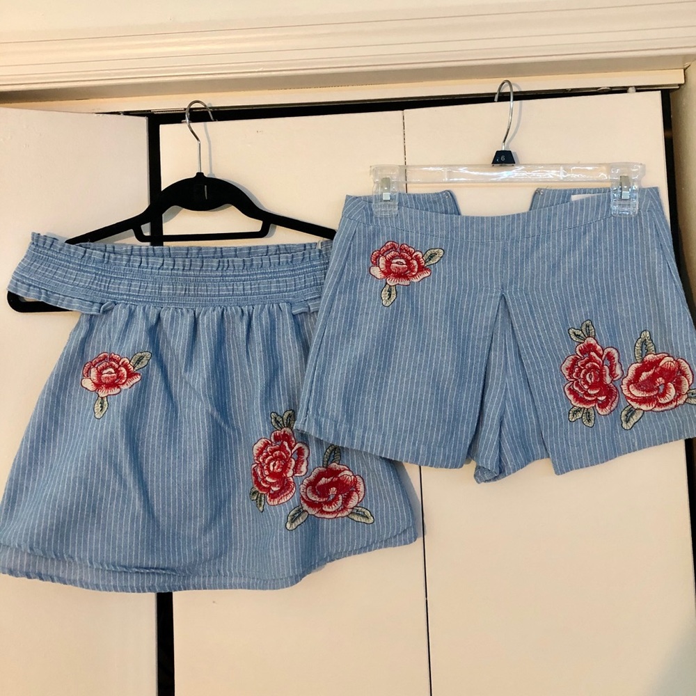 Embroidered top and shorts set